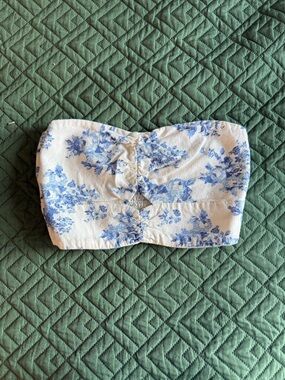 Blue Floral Strapless Bandeau Top